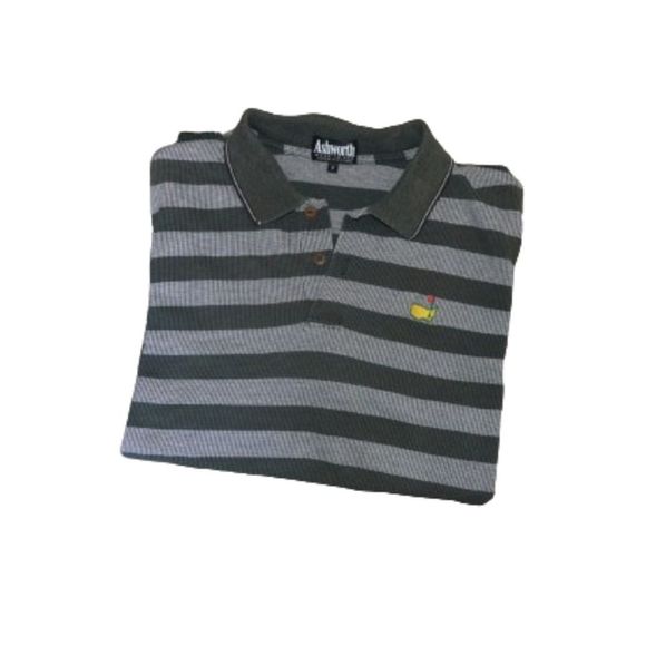 Vintage Ashworth Masters Knit Polo Golf Augusta Green Striped Shirt - Picture 1 of 8